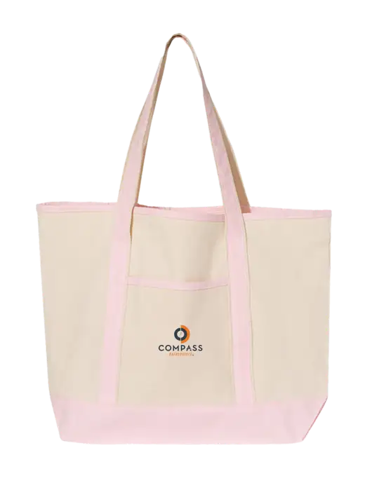 Natural/Light Pink Large Canvas Deluxe Tote w/Compass Logo