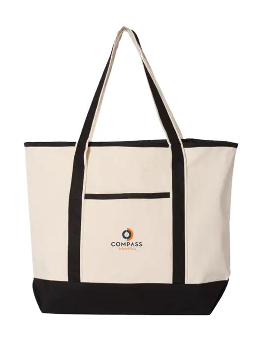 Natural/Black Large Canvas Deluxe Tote w/Compass Logo