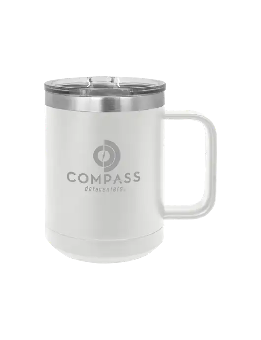 Polar Camel 15 oz Powder Coated White Vacuum Insulated Mug with Slider Lid w/Compass Logo
