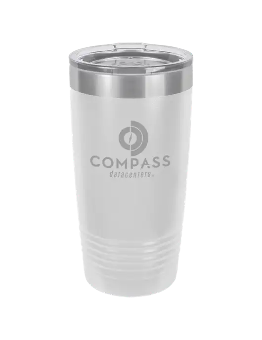Polar Camel 20 oz Powder Coated White Vacuum Insulated Tumbler  w/Compass Logo