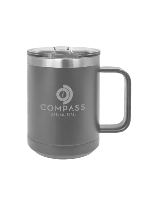 Polar Camel 15 oz Powder Coated Grey Vacuum Insulated Mug with Slider Lid w/Compass Logo
