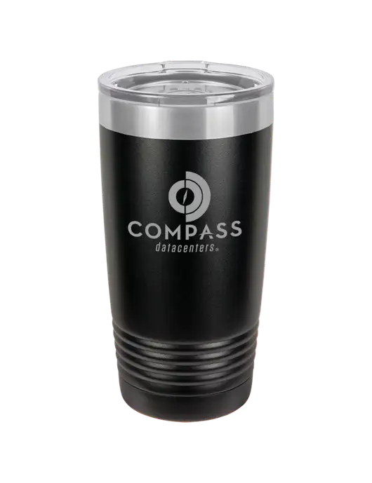 Polar Camel 20 oz Powder Coated Black Vacuum Insulated Tumbler w/Compass Logo