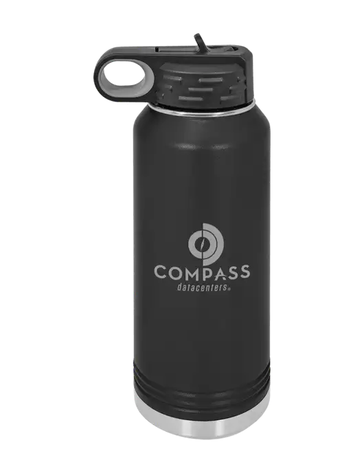 Polar Camel 32 oz Powder Coated Black Vacuum Insulated Water Bottle w/Compass Logo