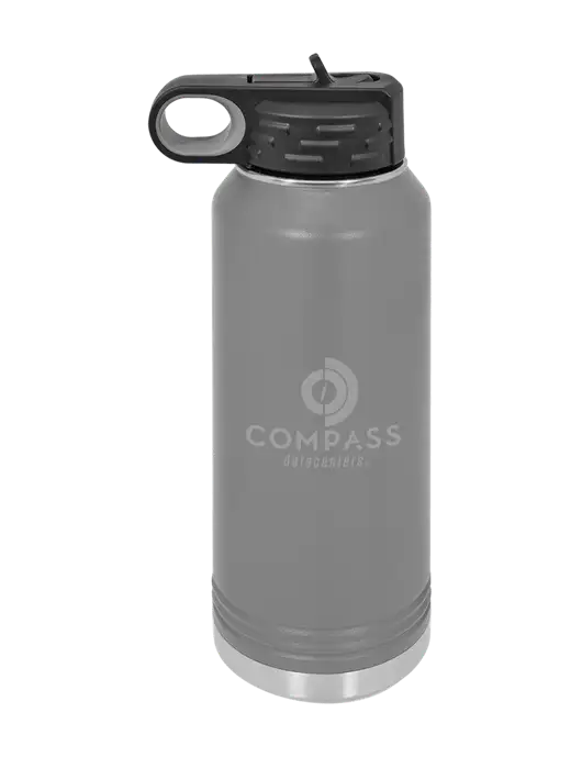 Polar Camel 32 oz Powder Coated Grey Vacuum Insulated Water Bottle w/Compass Logo