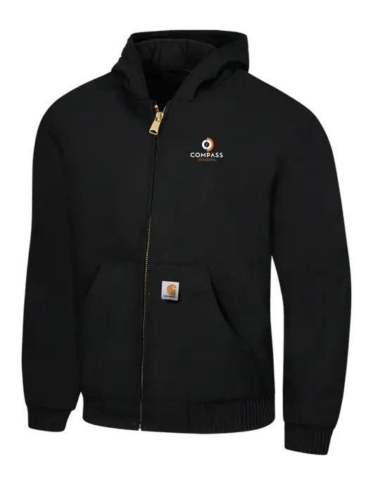 Carhartt Black Quilted-Flannel-Lined Duck Active Jacket w/Compass Logo