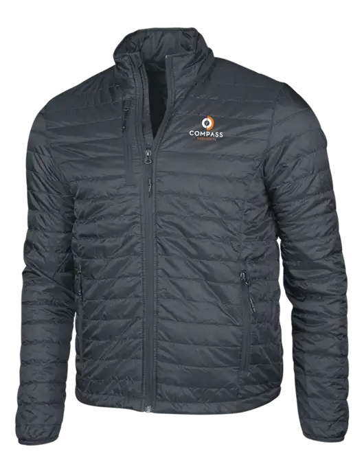 Dark Grey Puffy Packable Jacket w/Compass Logo