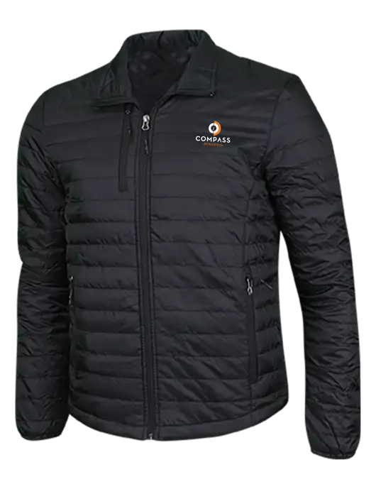 Deep Black Puffy Packable Jacket w/Compass Logo
