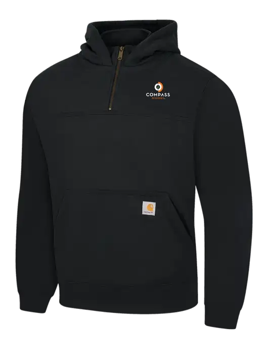 Carhartt Black Rain Defender Paxton Heavyweight Hooded 1/4 Zip Mock Sweatshirt w/Compass Logo