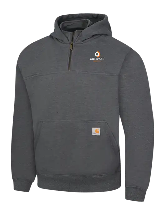 Carhartt Dark Grey Heather Rain Defender Paxton Heavyweight Hooded 1/4 Zip Mock Sweatshirt w/Compass Logo