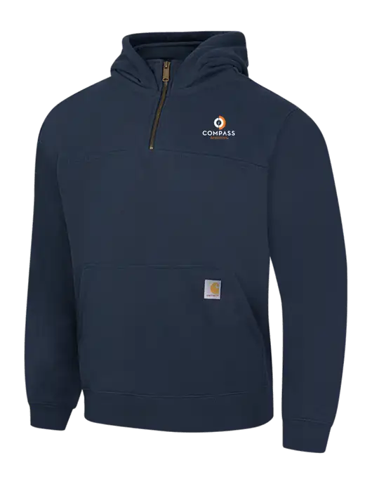 Carhartt Navy Rain Defender Paxton Heavyweight Hooded 1/4 Zip Mock Sweatshirt w/Compass Logo