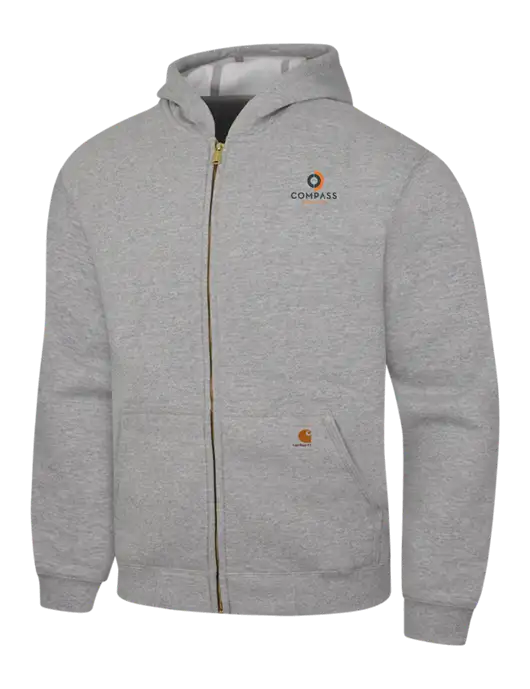 Carhartt Light Grey Heather Midweight Hooded Zip-Front Sweatshirt w/Compass Logo
