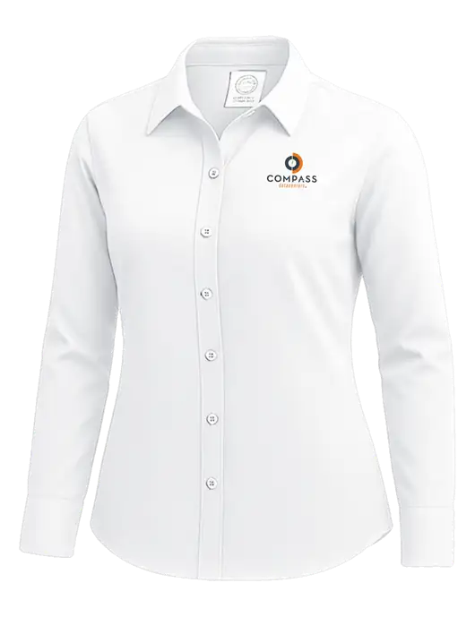 Brooks Brothers Womens White Wrinkle-Free Stretch Nailhead Shirt w/Compass Logo