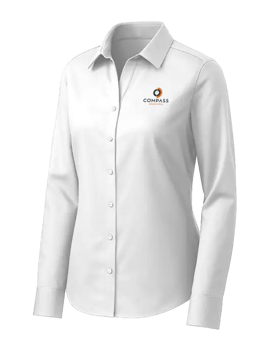 Brooks Brothers Womens White Wrinkle-Free Stretch Pinpoint Shirt w/Compass Logo