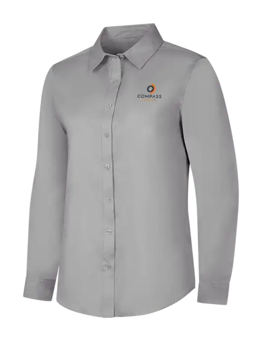 Light Grey Womens Long Sleeve Superpro React Twill Shirt w/Compass Logo