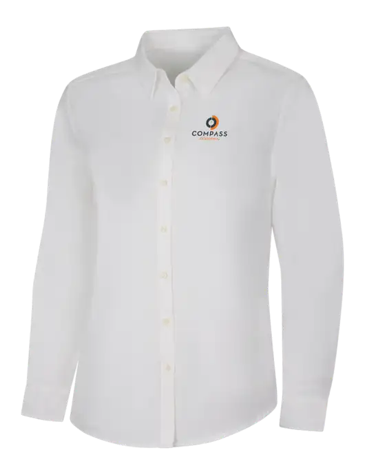 Womens White Long Sleeve Superpro React Twill Shirt w/Compass Logo