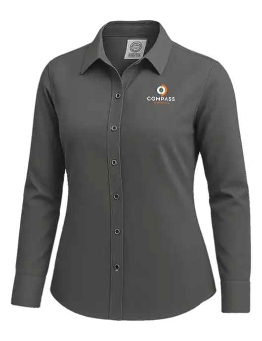 Brooks Brothers Womens Dark Grey Wrinkle-Free Stretch Nailhead Shirt w/Compass Logo