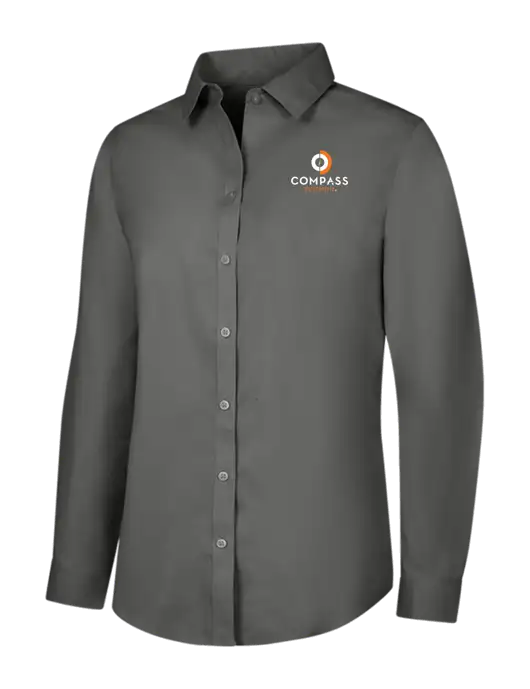 Brooks Brothers Womens Dark Grey Wrinkle-Free Stretch Pinpoint Shirt w/Compass Logo