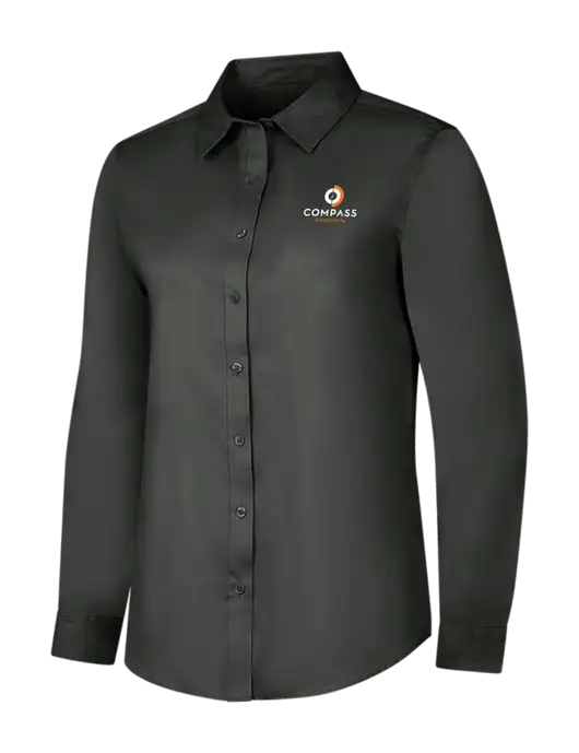 Dark Grey Womens Long Sleeve Superpro React Twill Shirt w/Compass Logo