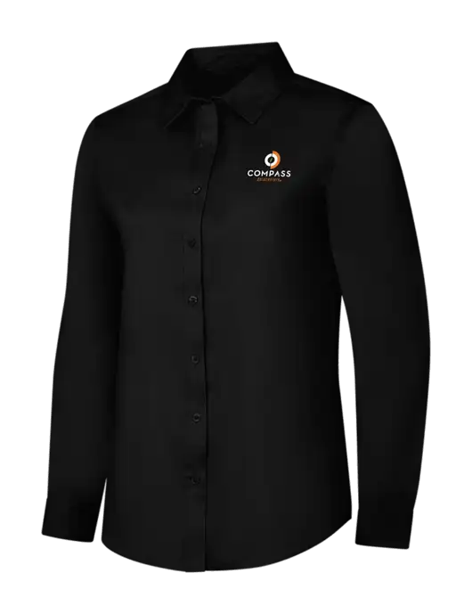 Womens Black Long Sleeve Superpro React Twill Shirt w/Compass Logo