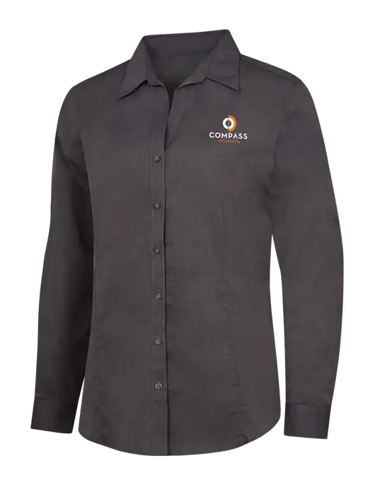 Womens Soft Black Crosshatch Easy Care Shirt w/Compass Logo