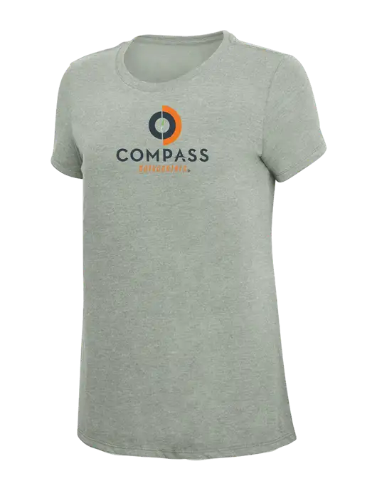 Womens Simply Soft Heathered Light Grey 4.5oz Poly/Combed Ring Spun Cotton T-Shirt w/Compass Logo