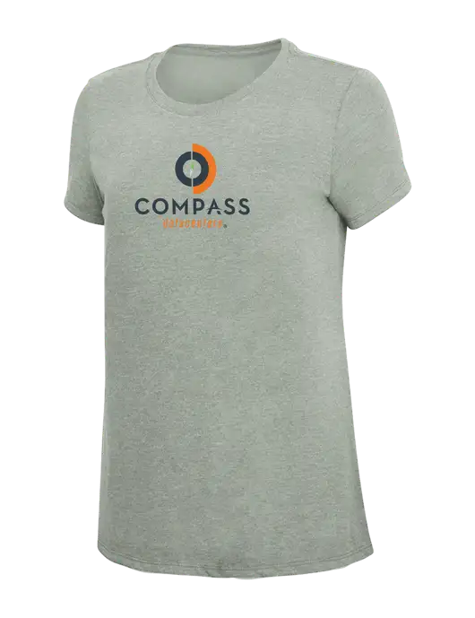 Womens Simply Soft Heathered Light Grey 4.5oz Poly/Combed Ring Spun Cotton T-Shirt w/Compass Logo