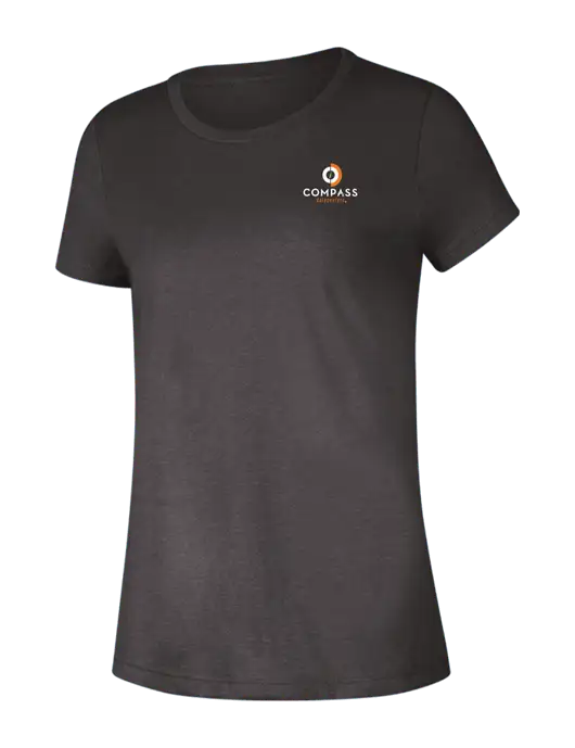 Womens Seriously Soft Heathered Charcoal T-Shirt w/Compass Logo